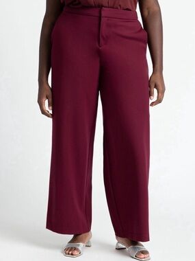 ELOQUII Ultimate Stretch Wide Leg Pants Burgundy Maroon Size 16